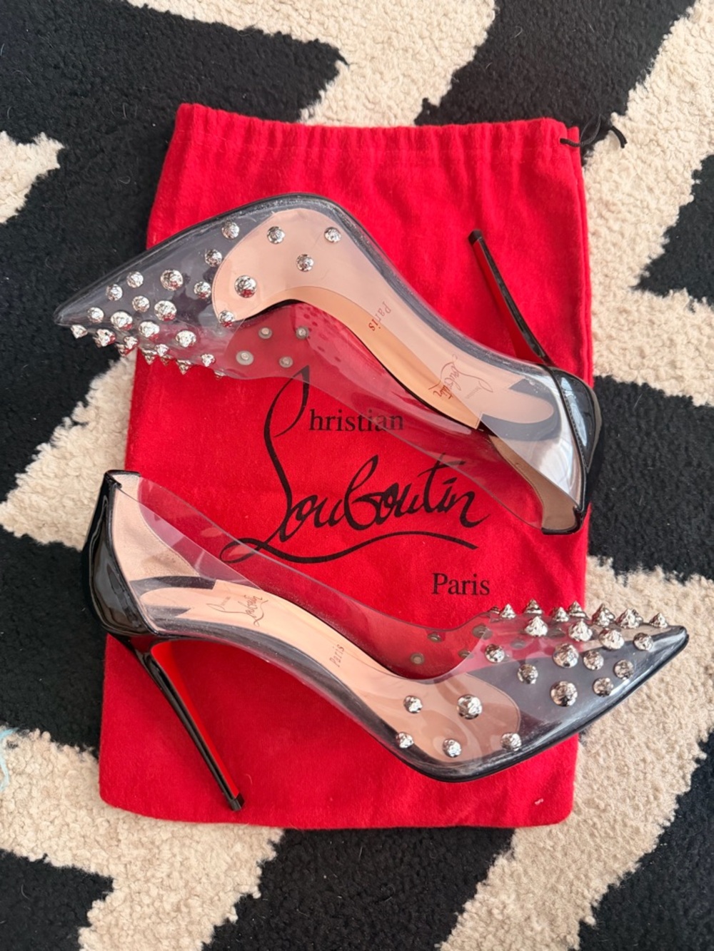 Christian Louboutin CollaClou 100mm PVC Clear and Black studded pumps - Picture 4 of 8